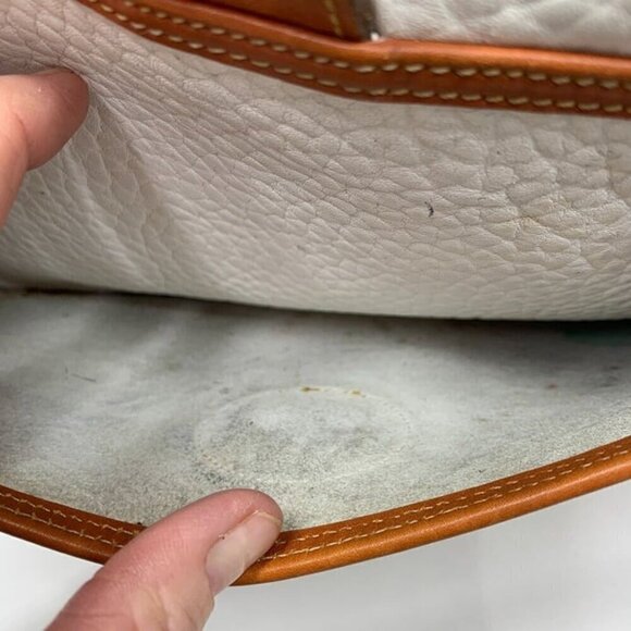 Dooney & Bourke Vintage Small Equestrian Tack Bag White AWL British Tan Trim - Picture 12 of 15